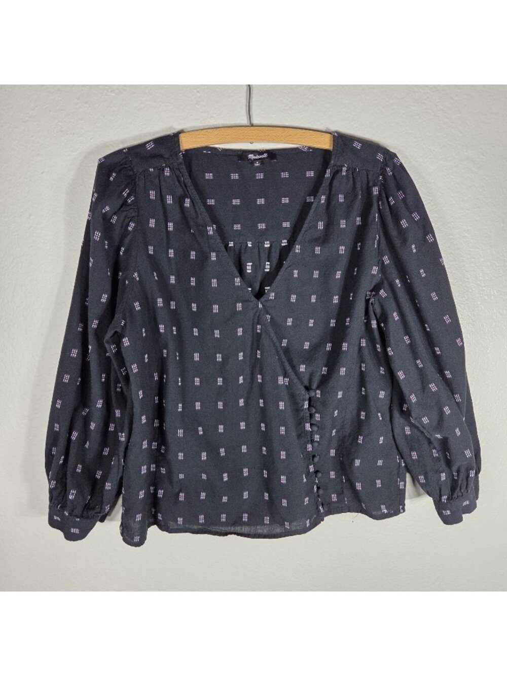 Madewell Kinston Side-Button Wrap Top Navy Blue V-Neck Size M Women’s Cotton